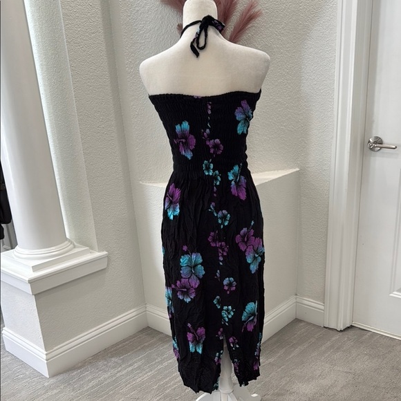 Floral Halter Neck Black Swimsuit Cover Up Dress - Picture 5 of 5